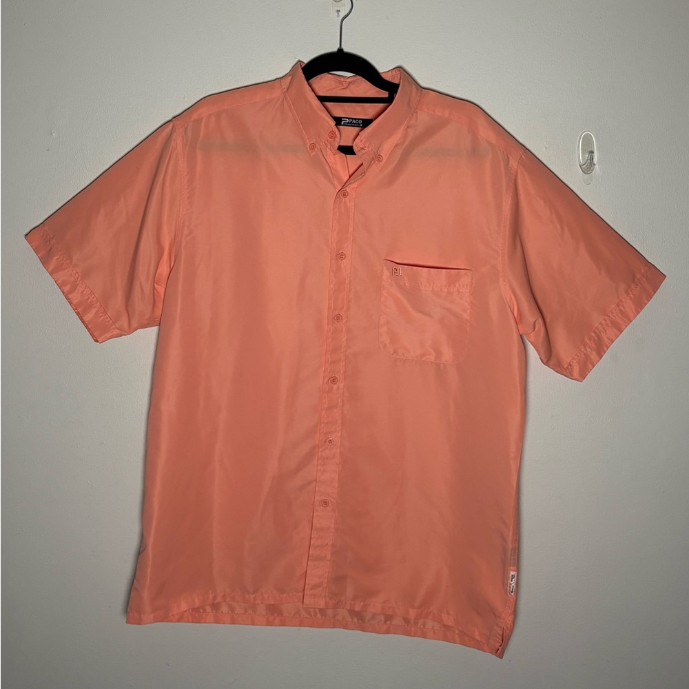 Paco Premium Quality Men's Orange Short Sleeve Button Up Shirt Size L